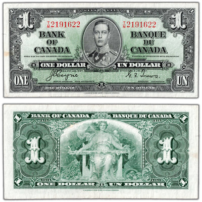 $1 1937 Bank of Canada Note Coyne-Towers T/M Prefix BC-21d - VF (pressed)