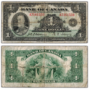 $1 1935 Bank of Canada Note English Text Letter 'A' BC-1 - VG/F