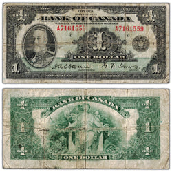 $1 1935 Bank of Canada Note English Text Letter 'A' BC-1 - VG/F