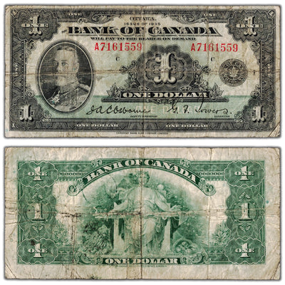$1 1935 Bank of Canada Note English Text Letter 'A' BC-1 - VG/F