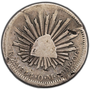 SOLD Mexico 1844 Zs-OM 8 Reales Silver Coin - Damaged