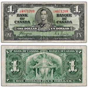 $1 1937 Bank of Canada Note Coyne-Towers J/N Prefix BC-21d - Fine (minor tears)