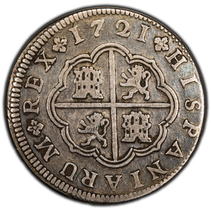 SOLD Spain 1721-F 2 Two Reales Silver Coin Segovia