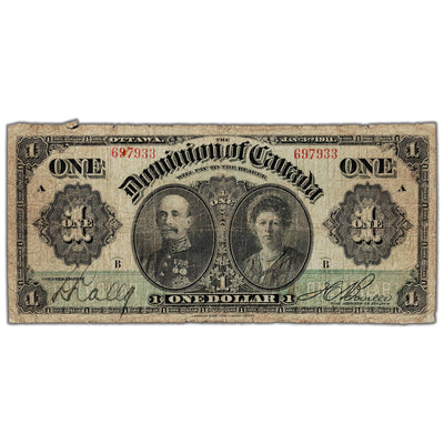$1 1911 Dominion of Canada Note Boville Green Line Series B DC-18a - VG