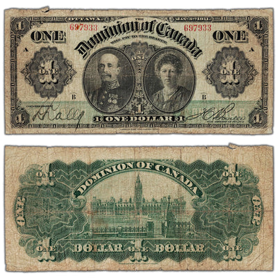 $1 1911 Dominion of Canada Note Boville Green Line Series B DC-18a - VG