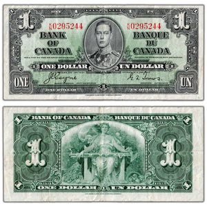 $1 1937 Bank of Canada Note Coyne-Towers K/N Prefix BC-21d - VF (tear)