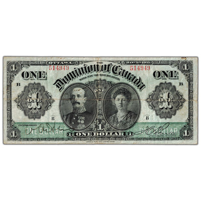 $1 1911 Dominion of Canada Note Boville Green Line Series B DC-18a - F/VF