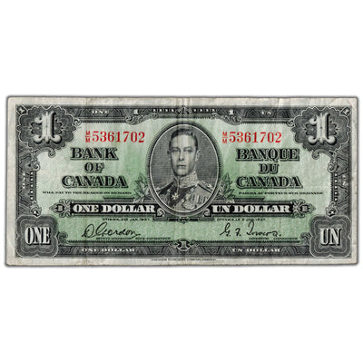 $1 1937 Bank of Canada Note Gordon-Towers M/M Prefix BC-21c - Fine
