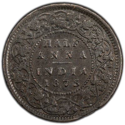 India 1875 1/2 Half Anna Coin KM #468 - Ragged Clip