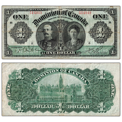 $1 1911 Dominion of Canada Note Boville Green Line Series B DC-18a - F/VF