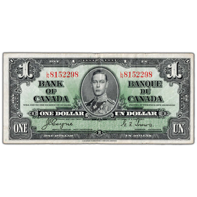 $1 1937 Bank of Canada Note Coyne-Towers L/N Prefix BC-21d - VF