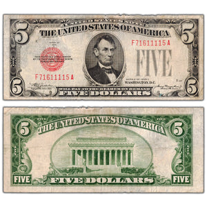 United States 1928 $5 Note Red Seal Fr. 1528 - Circulated