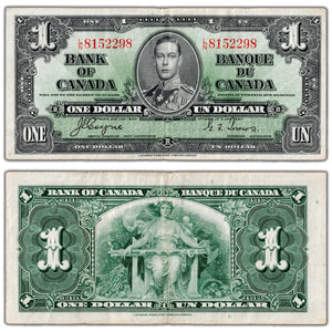 $1 1937 Bank of Canada Note Coyne-Towers L/N Prefix BC-21d - VF