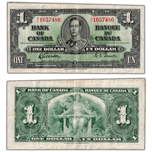 $1 1937 Bank of Canada Note Y/L Prefix BC-21c - Light Cutting Error