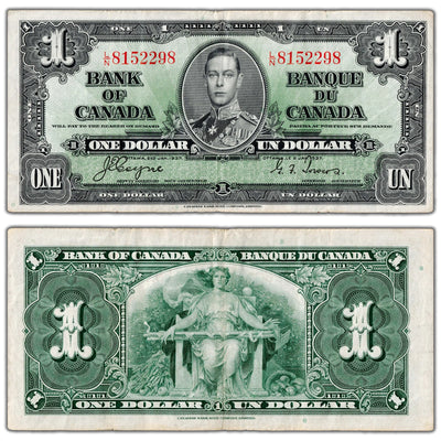 $1 1937 Bank of Canada Note Coyne-Towers L/N Prefix BC-21d - VF