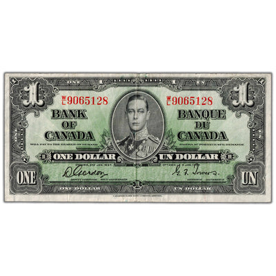 $1 1937 Bank of Canada Note Gordon-Towers W/L Prefix BC-21c - VF