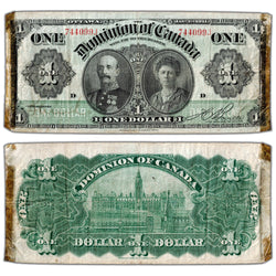 SOLD $1 1911 Dominion of Canada Note Boville Green Line Series J DC-18c - Taped&nbsp;
