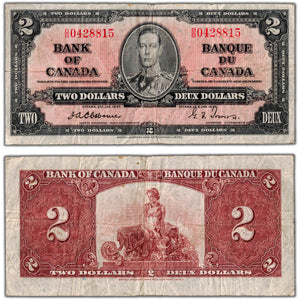 $2 1937 Bank of Canada Note Osborne Signature B/B Prefix BC-22a - Fine