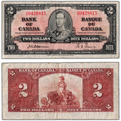 $2 1937 Bank of Canada Note Osborne Signature B/B Prefix BC-22a - Fine