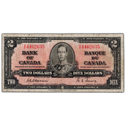 $2 1937 Bank of Canada Note Osborne Signature B/B Prefix BC-22a - VG/F