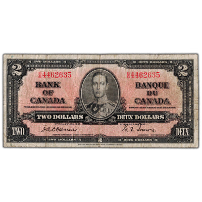 $2 1937 Bank of Canada Note Osborne Signature B/B Prefix BC-22a - VG/F