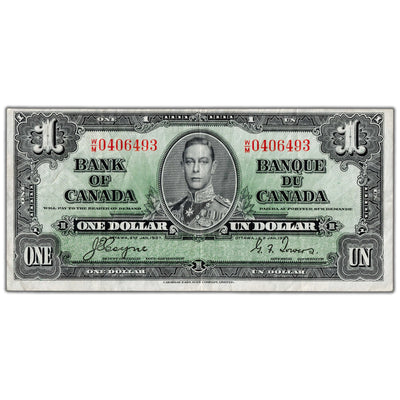 $1 1937 Bank of Canada Note Coyne-Towers W/M Prefix BC-21c - VF (writing)