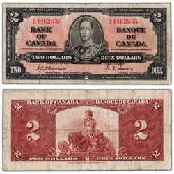 $2 1937 Bank of Canada Note Osborne Signature B/B Prefix BC-22a - VG/F