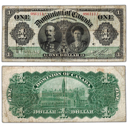 SOLD $1 1911 Dominion of Canada Note Boville Green Line Series J DC-18c - VG/F