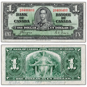 $1 1937 Bank of Canada Note Coyne-Towers W/M Prefix BC-21c - VF (writing)