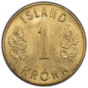 SOLD Iceland 1946 1 One Krona Coin KM #12