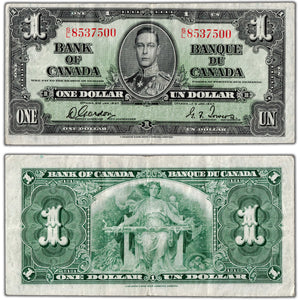 $1 1937 Bank of Canada Note Gordon-Towers S/L Prefix BC-21c - F/VF