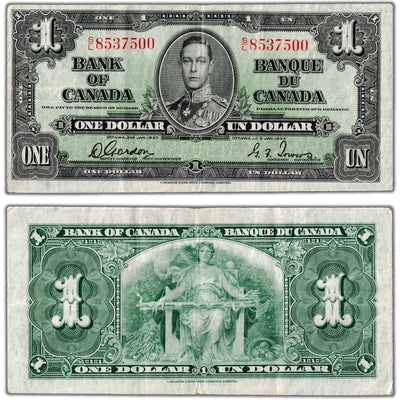 $1 1937 Bank of Canada Note Gordon-Towers S/L Prefix BC-21c - F/VF