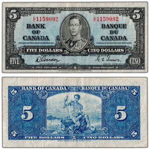 $5 1937 Bank of Canada Note Gordon-Towers E/C Prefix BC-23b - VF