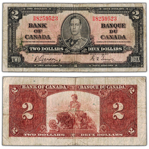 $2 1937 Bank of Canada Note Gordon-Towers D/B Prefix BC-22b - VG