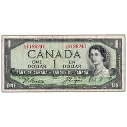 $1 1954 Bank of Canada Note Devil Face L/A Prefix BC-29b - VF