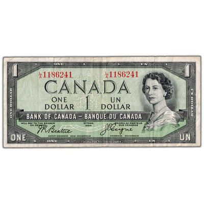 $1 1954 Bank of Canada Note Devil Face L/A Prefix BC-29b - VF