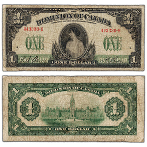$1 1917 Dominion of Canada Note Boville No Seal Series B DC-23a - VG