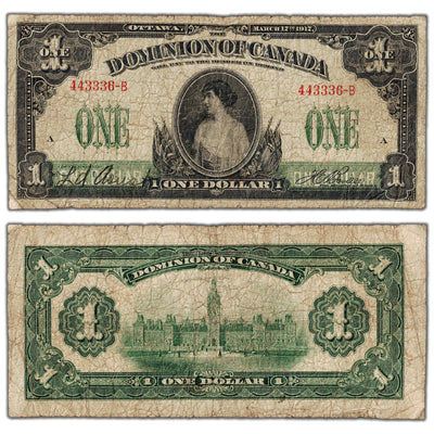 $1 1917 Dominion of Canada Note Boville No Seal Series B DC-23a - VG