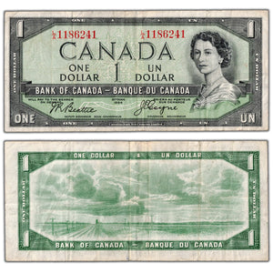 $1 1954 Bank of Canada Note Devil Face L/A Prefix BC-29b - VF