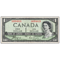 $1 1954 Bank of Canada Note Devil Face D/A Prefix BC-29a - VF