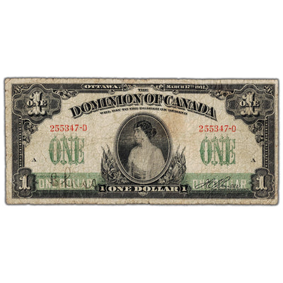 $1 1917 Dominion of Canada Note Boville No Seal Series D DC-23a - VG