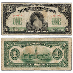 $1 1917 Dominion of Canada Note Boville No Seal Series D DC-23a - VG