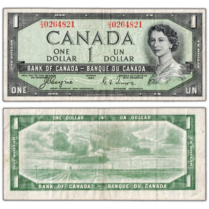 $1 1954 Bank of Canada Note Devil Face D/A Prefix BC-29a - VF