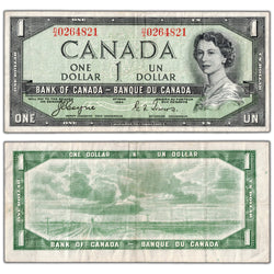 $1 1954 Bank of Canada Note Devil Face D/A Prefix BC-29a - VF