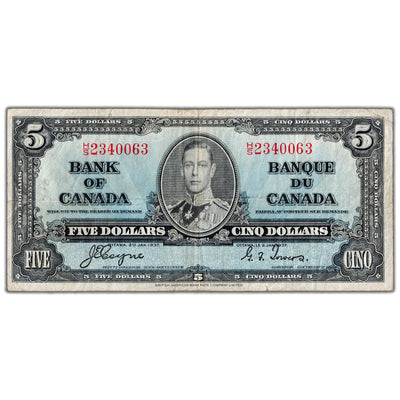 $5 1937 Bank of Canada Note Coyne-Towers H/S Prefix BC-23c - Fine