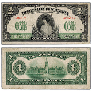 $1 1917 Dominion of Canada Note Boville No Seal Series A DC-23a - Fine