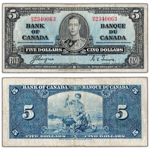 $5 1937 Bank of Canada Note Coyne-Towers H/S Prefix BC-23c - Fine