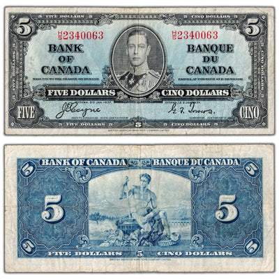 $5 1937 Bank of Canada Note Coyne-Towers H/S Prefix BC-23c - Fine