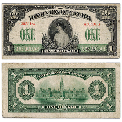 $1 1917 Dominion of Canada Note Boville No Seal Series A DC-23a - Fine