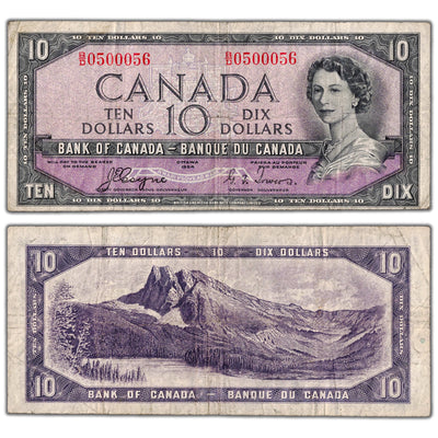 SOLD $10 1954 Bank of Canada Note Devil Face B/D Prefix BC-32a - Fine